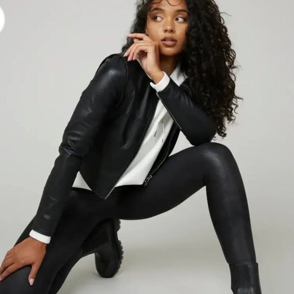 Spanx Black Faux Leather Moto Jacket Size Large